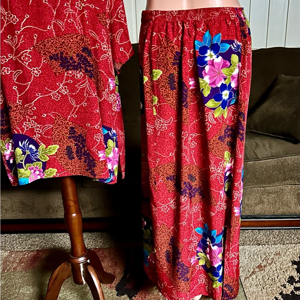 Clio II • Vintage • 1980’s • Size 1X • 2 Pieces • Red • Asian • Floral • Dress - Picture 11 of 14